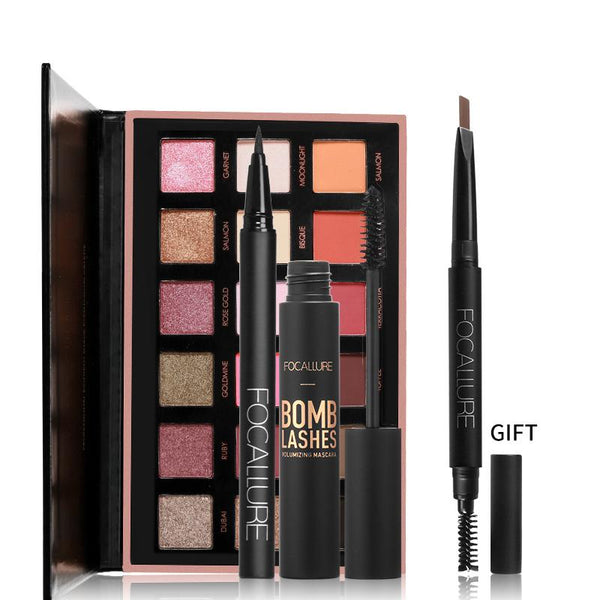 FOCALLURE BUNDLE Eyeshadow Palette + Mascara + Liquid Eyeliner Pen + FREE Eyebrow Pen